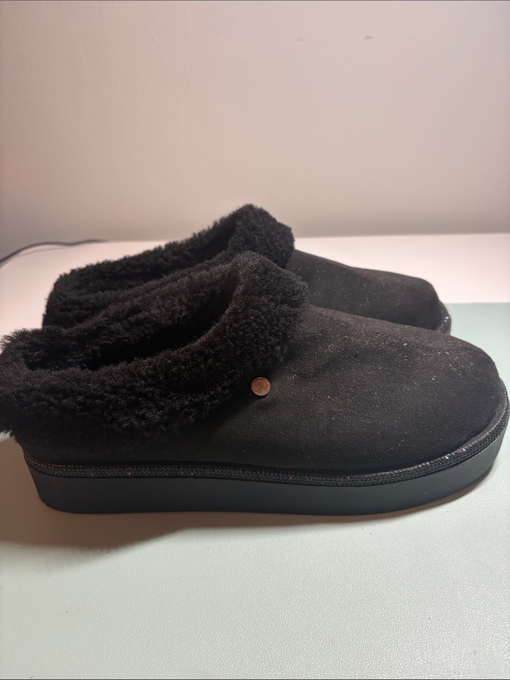 Black Faux-Shearling Slip-On Women's Clog